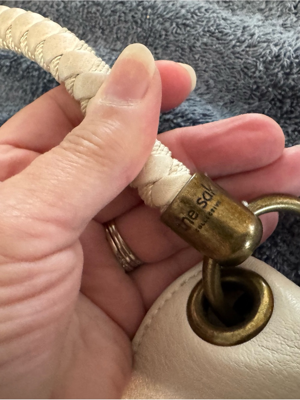 The Sak Cream Braided Leather Strap with Brass Hardware